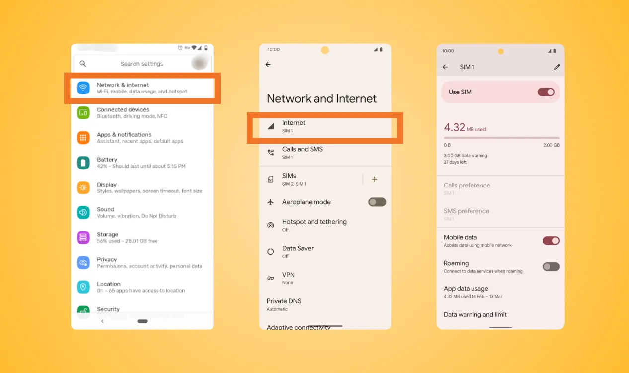 how to see data usage on android
