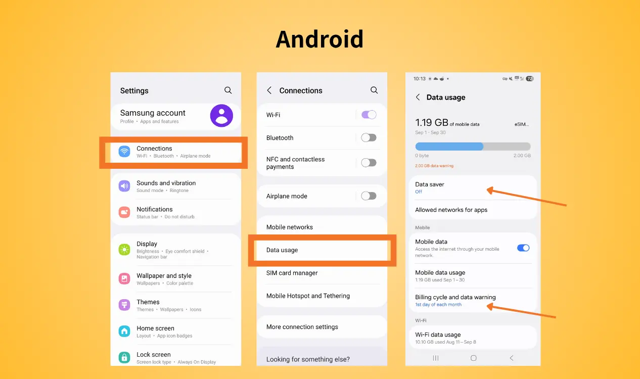 how to view data usage on android