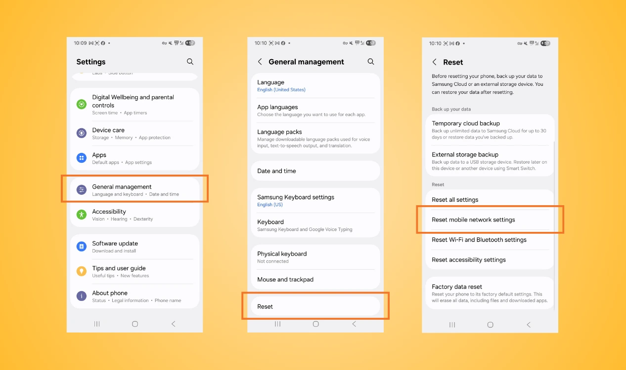 reset mobile network settings