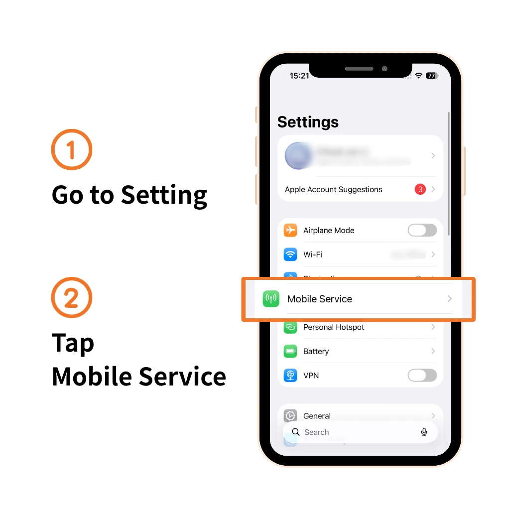 tap mobile service on iPhone
