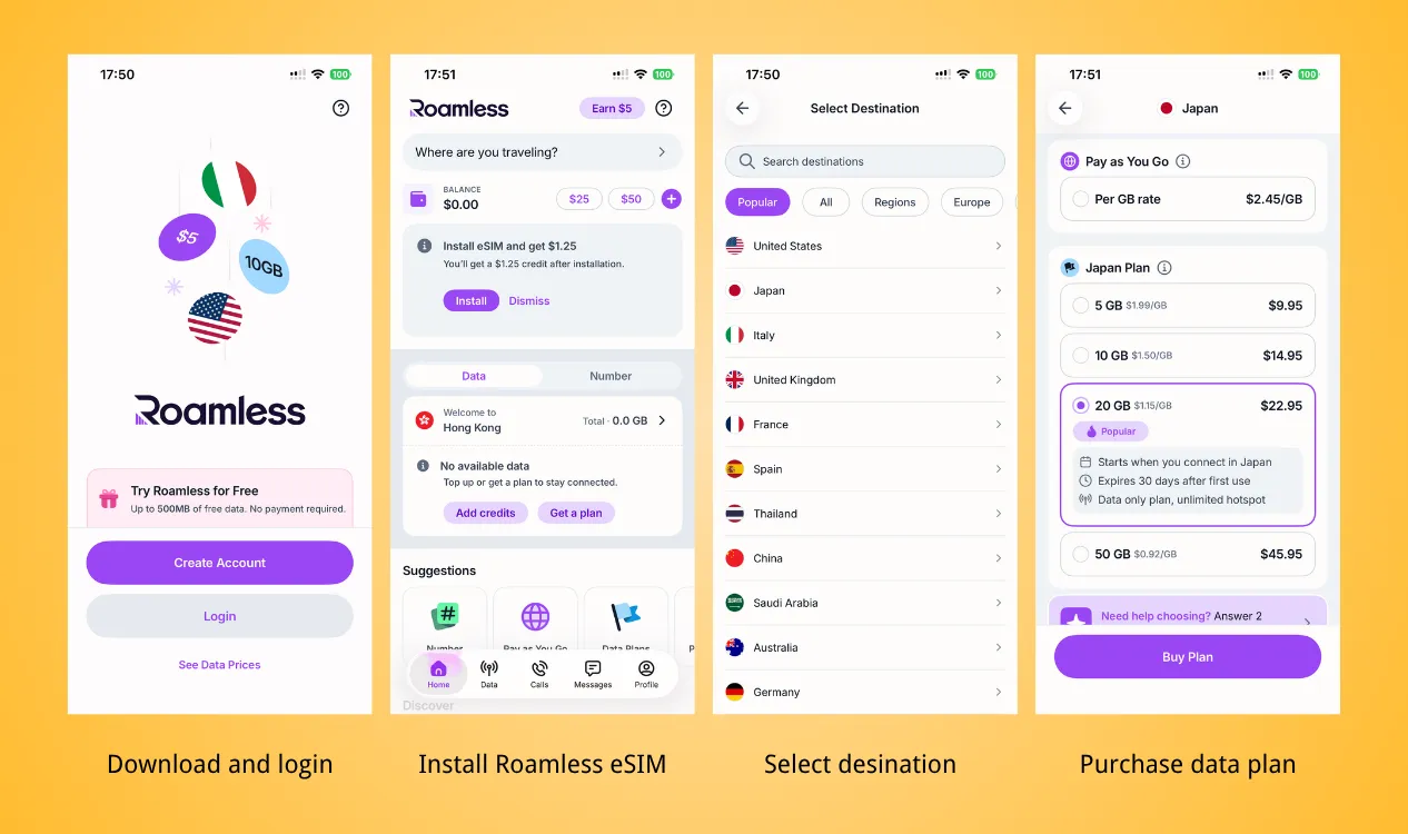 how to use Roamless eSIM